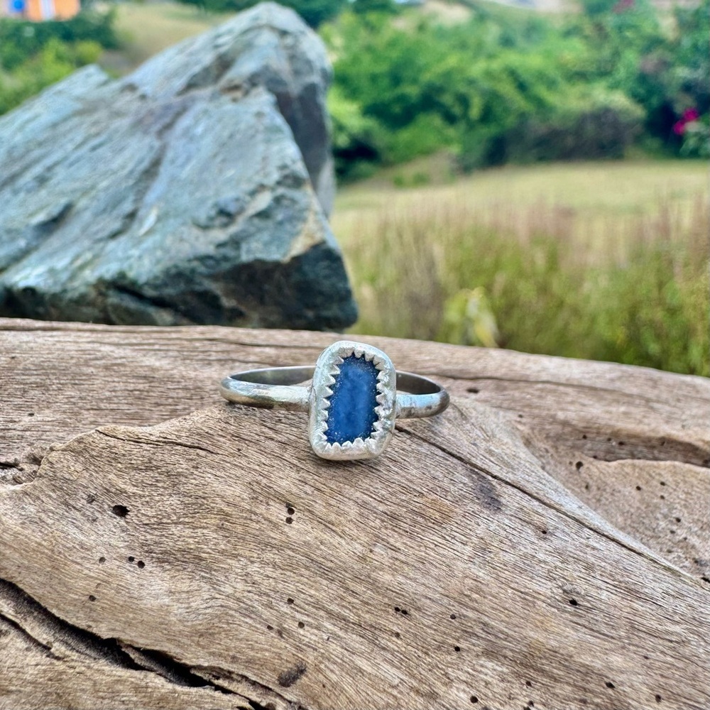 Handmade Sterling silver sea glass ring blue 925 beaded beach coastal ocean - Picture 5 of 5